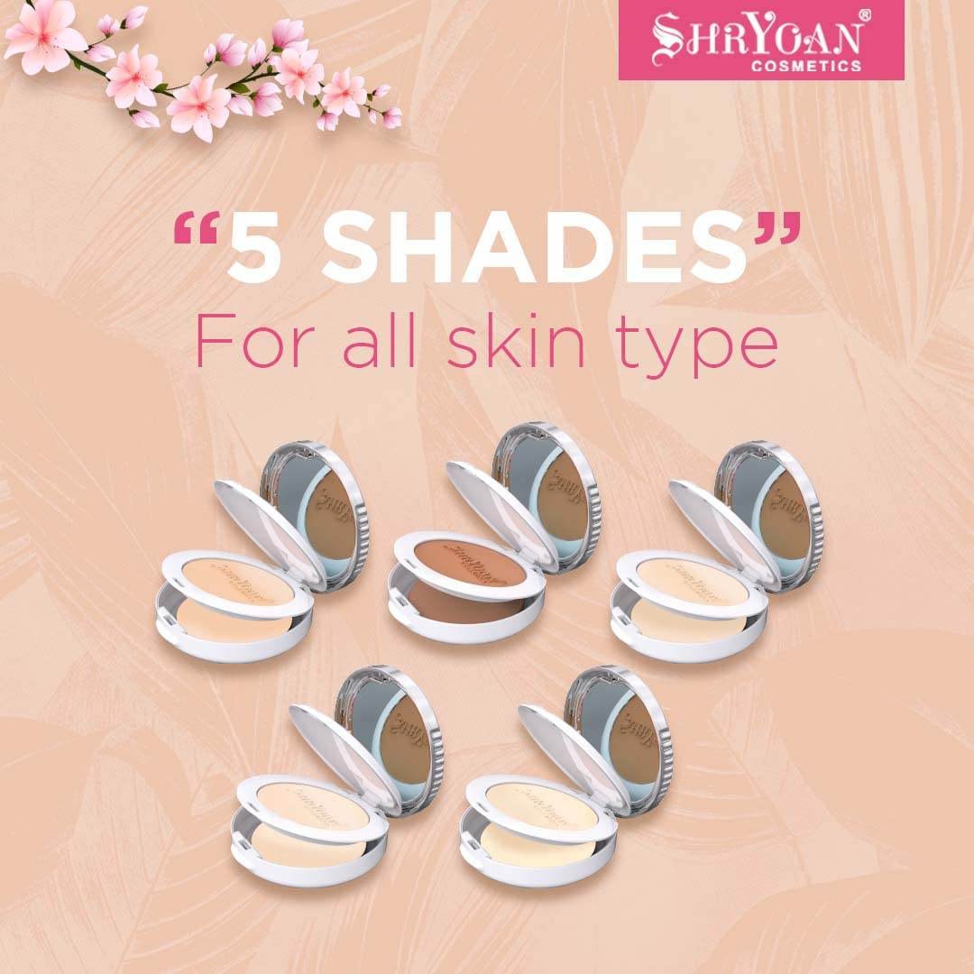 Shryoan 2 in 1 Oil Control Compact Powder| Hides Imperfections, Blends Effectively, Matte Finish With Soft & Silky texture and Pressed Powder for All Skin Types (23g) Shade 02