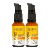 Jovees Sunscreen Face Serum SPF 65 PA+++ Broad spectrum Sun protection with Green tea, Carrot and Sunflower extract | Lightweight & Oil Free | For Oily & Acne Prone Skin 30ml Pack of 2