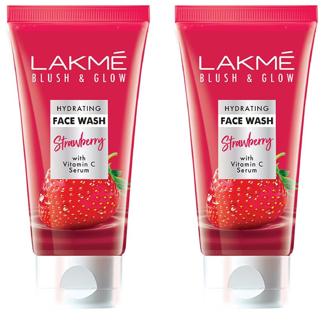 Lakmé Blush & Glow Strawberry Refreshing Gel Face Wash 100 G, With 100% Natural Fruit For Glowing Skin - Daily Gentle Exfoliating Facial Cleanser (Pack Of 2)