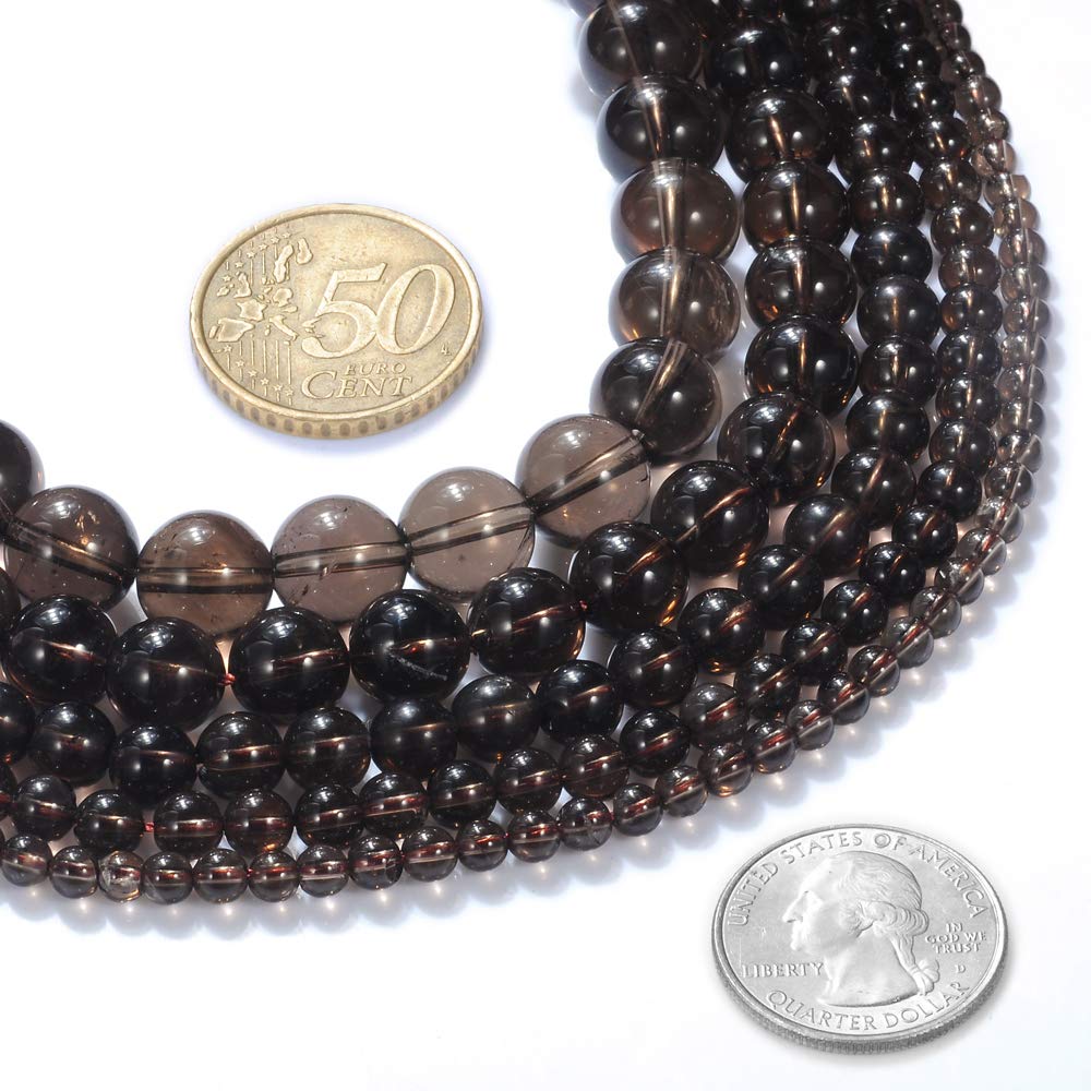 Natural Stone Beads 10mm Smokey Quartz Gemstone Round Loose Beads Crystal Energy Stone Healing Power for Jewelry Making DIY,1 Strand 15"