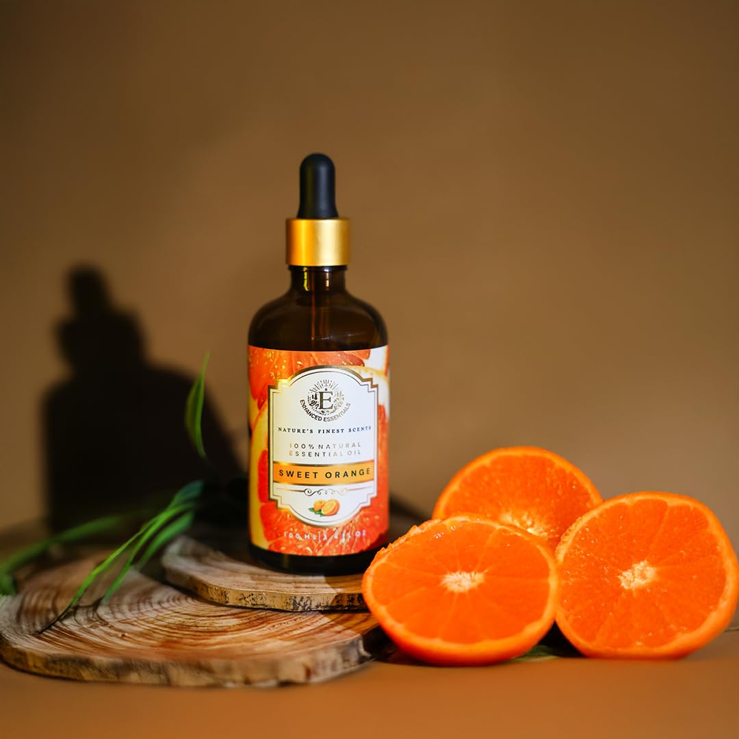 Luxurious SWEET ORANGE Essential Oil by Enhanced Essentials|Therapeutic,Organic & Natural |Crafted with Slow Extraction| Ultra Premium Grade Concentrated Essential Oil for Home Fragrance, Diffusers, Skin care, Aromatherapy, Bath, Massage,Humidifiers, Soap