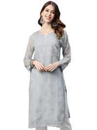 Ada Lucknowi Hand Embroidered Chikankari Women's  Georgette Kurta Kurti with Slip