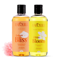 Uniqura Body Wash Combo Pack With Floral & Oud Wood Fragrances| Hydrating Body Wash For Tan-Removal & Glowing Skin| Shower Gel For Men & Women (300 ml each+Free Loofah)