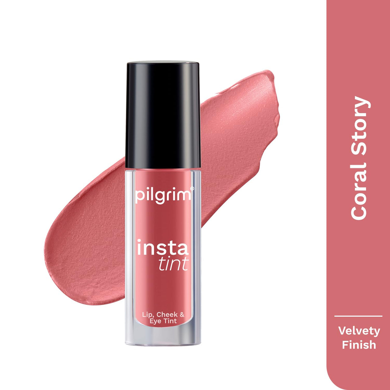 Pilgrim 3 In 1 Lip, Cheek And Eye Tint Cream With Goodness Of Spanish Squalane, Almond Oil, Avocado Oil And Macadamia Nut Oil | Long Lasting Nourisht | Blends Easily 2.5Gm (Coral Story - 02)