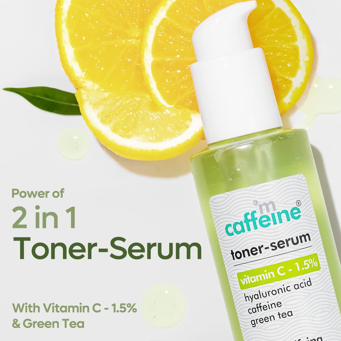 mCaffeine 1.5% Vitamin C 2in1 Face Toner-Serum with Green Tea Women & Men| Reduces Dark Spots & Pigmentation, Tightens Pores | Glowing Skin in 1 Use | 150ml