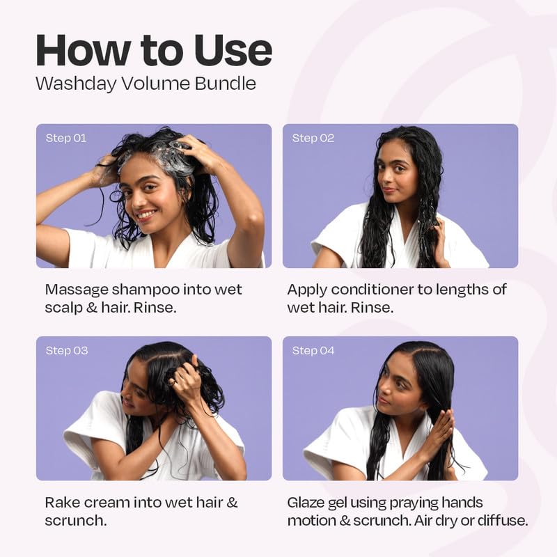 MANETAIN Washday Bundle | Moisturizing Shampoo 237ml , Multipurpose Conditioner 200gm , Volume Gel 200ml & Curl Cream 200ml | Hydrating, Anti-Frizz, Curl-Enhancing for Curly, Wavy Hair | Protein/Moisture Balanced | Vegan, No Sulfates or Silicones