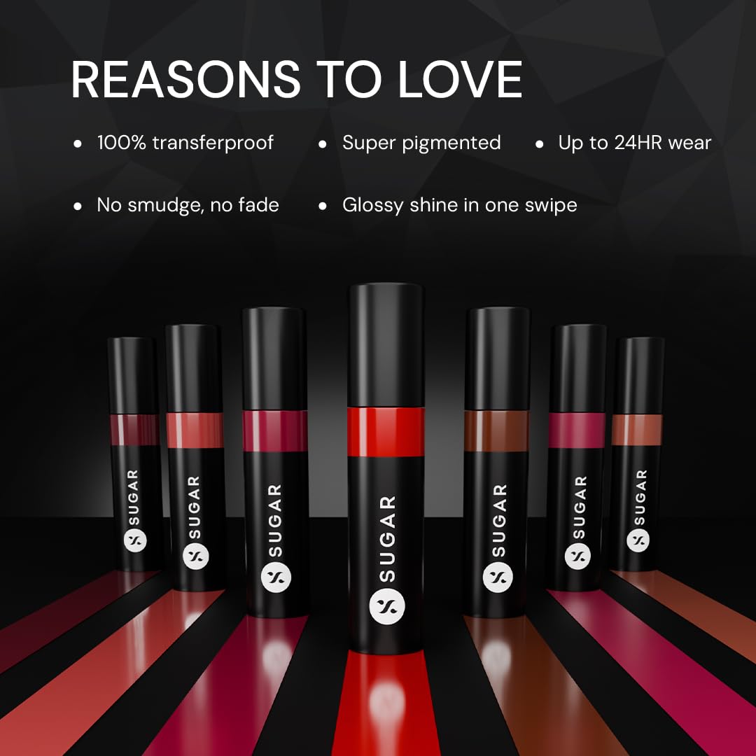 SUGAR Cosmetics Partner In Shine Transferproof Glossy Lipstick | Lasts upto 24hrs | Transferproof & Smudgeproof - 3ml - 03 Blush Brandy