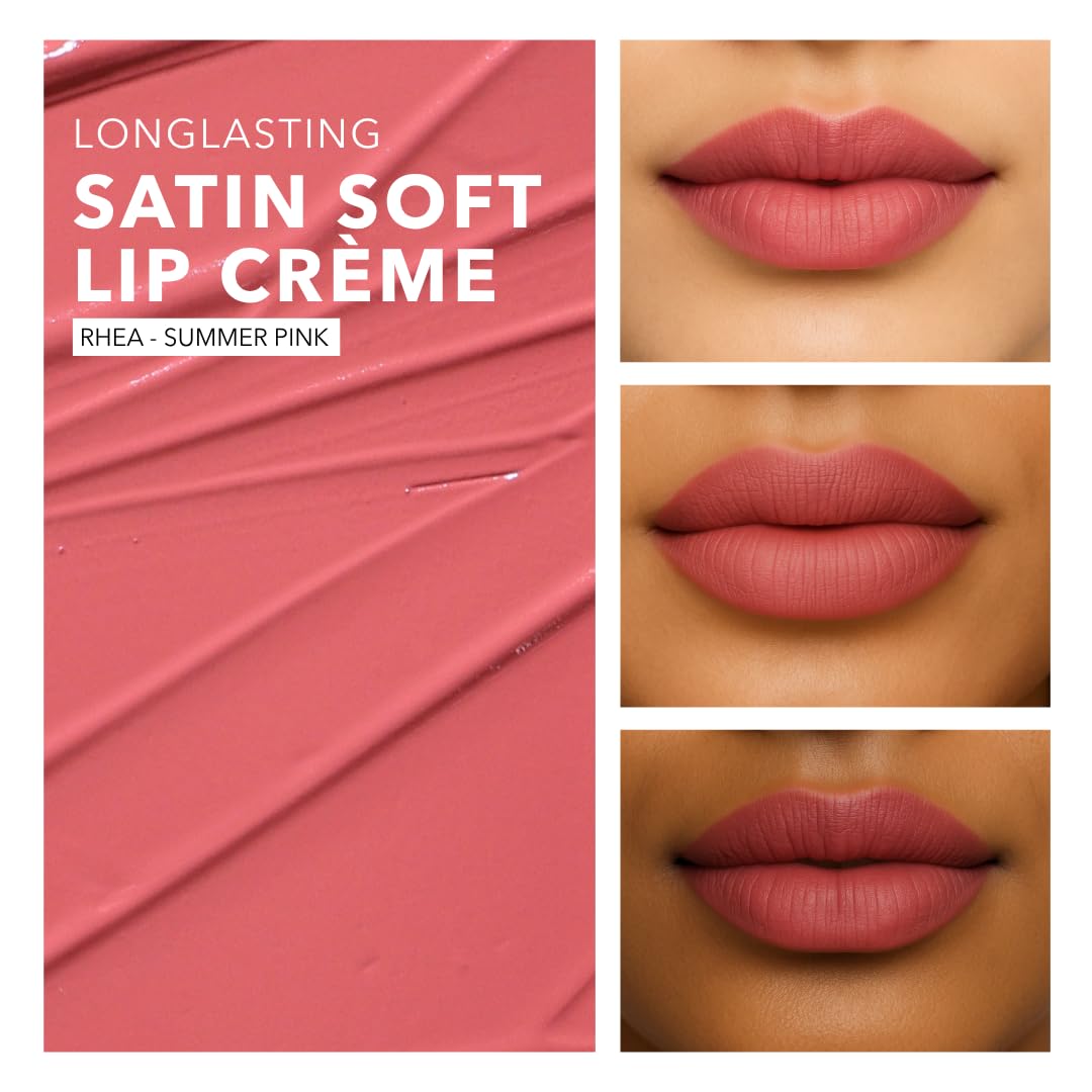 SIMPLYNAM Satin Soft Lip Crème – Summer Pink | 1 Swipe Full Coverage | Hydrating, Creamy Matte Finish | 16 Hour Stay | Transfer-Proof & Smudge-Proof | Infused with Peptides & Squalane | Vegan