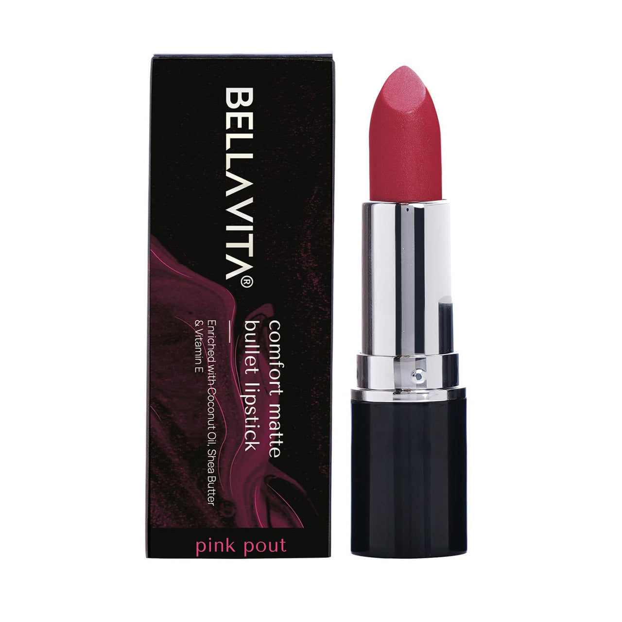 BELLAVITA Comfort Matte Bullet Lipstick| Intense Colour| Creamy Matte Finish| Intense Moisturisation| Smooth Glide| Lipsticks for Women| 4 Hr Stay, Pink Pout, 4.2 gm