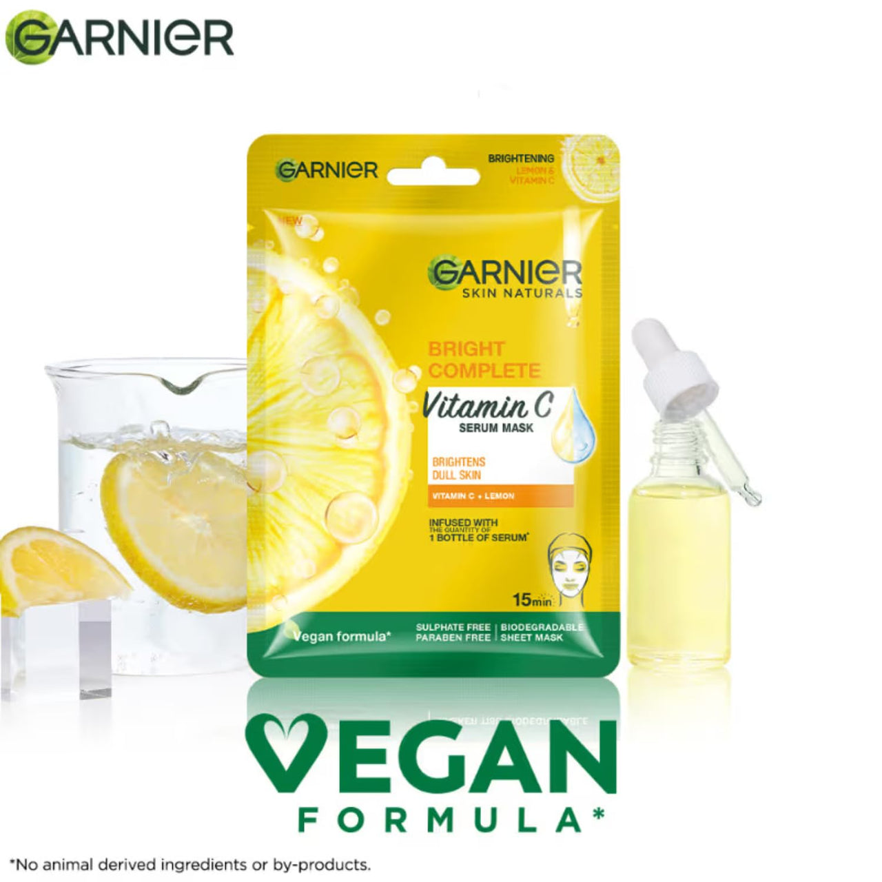 Garnier Skin Naturals, Face Mask, Hydrating & Detoxifying, Black Serum Mask Pure Charcoal, 1 pc, 28g | Garnier Skin Naturals, Face Mask, Hydrating, Brightening & Anti-Dark Spots, Bright Complete, 1 pc, 28g