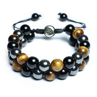 Triple Crystal Protection Bracelet, Handmade Bracelets, Obsidian Tiger Eye and Hematite Stone 10mm Bracelets for Men Women, Healing Crystal Bracelets, Natural Stone Beaded Bracelets Bring Luck 10mm Yellow Tiger Eye