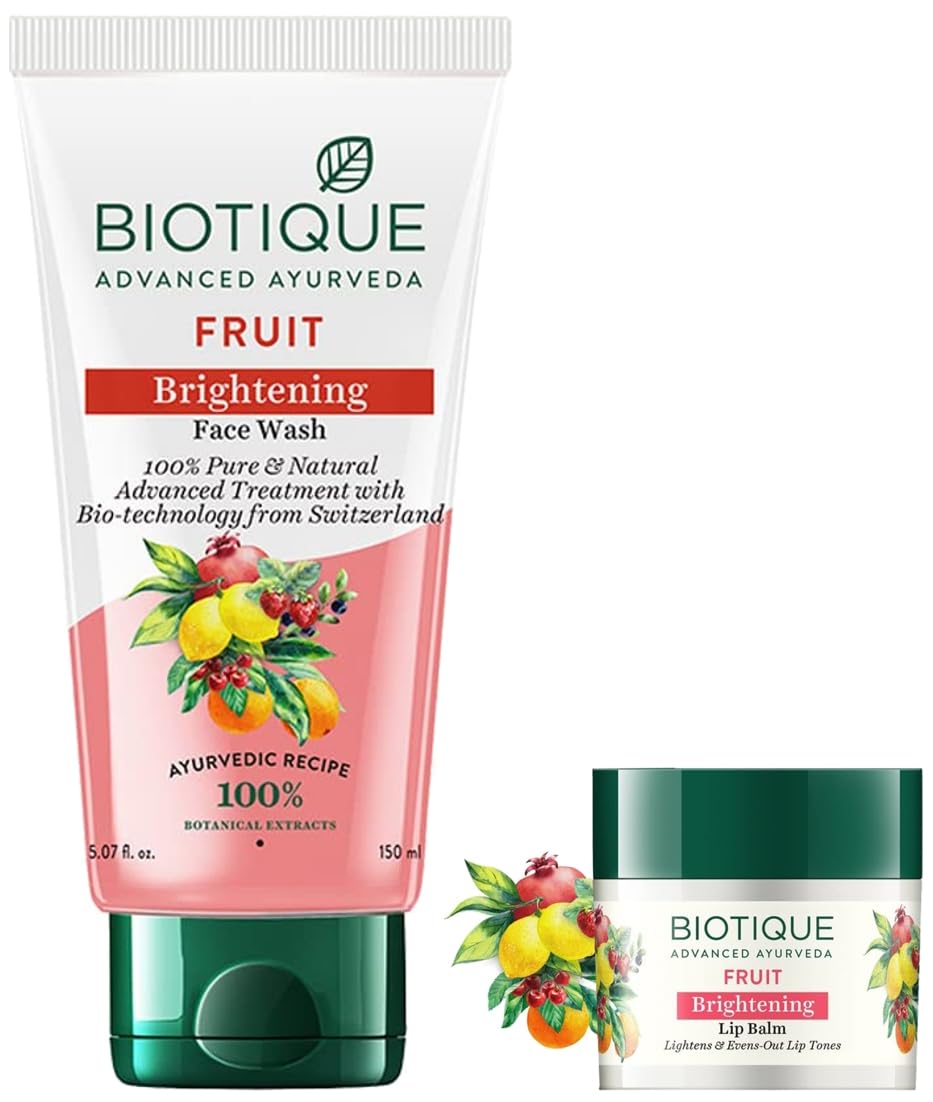 Biotique Bio Fruit Whitening Lip Balm, 12G And Biotique Bio White Advanced Fairness Face Wash, 150Ml