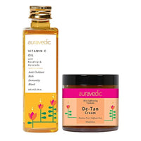 Auravedic Vitamin C Glow & De-Tan Combo, Face Oil (100ml) & De-Tan Cream (100gm) With Rosehip, Turmeric & Licorice,Brightening & Spotless Skin Care,Natural & Paraben-Free.