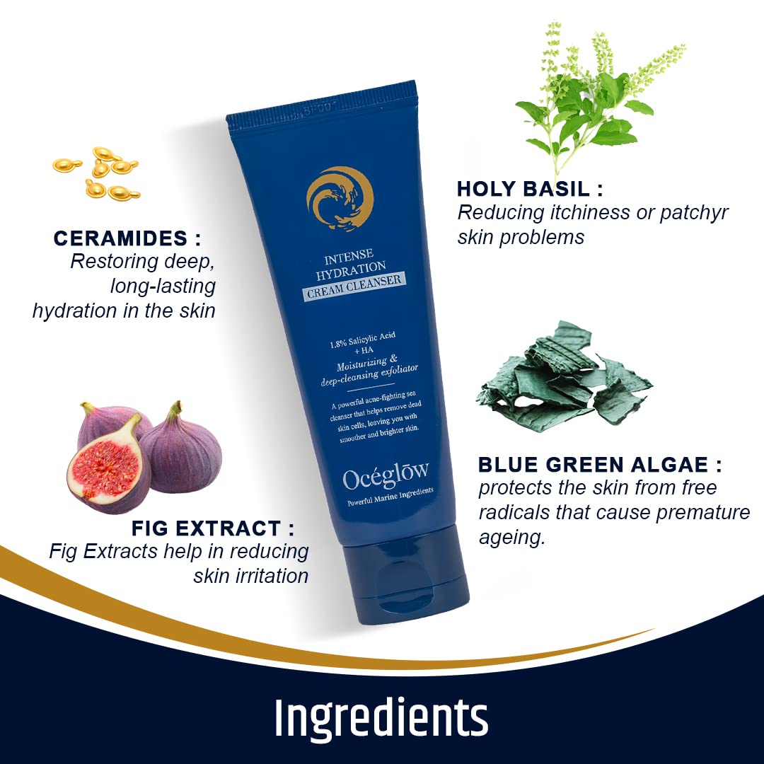 Oceglow Intense Hydration Face Wash for Acne Prone Skin, 1.8% Salicylic Acid with Hyaluronic Acid | Pore & Dark Spots Clearing Face Wash for Women & Men - 75ml