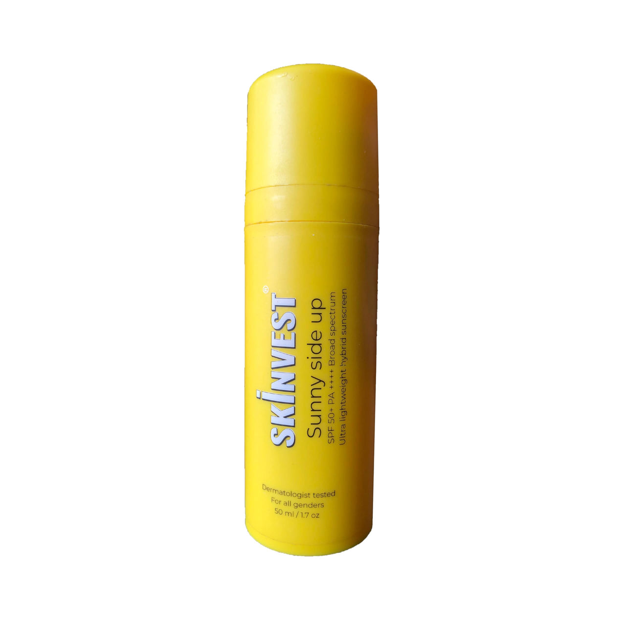 Skinvest Sunny Side Up Ultra Lightweight SPF 50+ PA ++++ Sunscreen 50ml For Men & Women, Protects From Sun Damage, Broad Spectrum UVA/UVB Protection, Non Greasy, Non Sticky, No White Cast, Suitable For All Skin Types