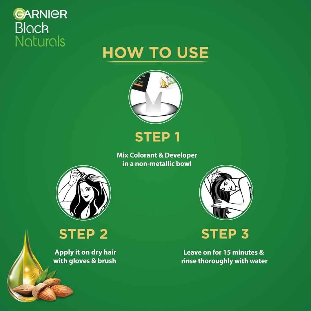 Garnier, Hair Colouring Crème, 100% Grey Coverage, Softening and Increased Shine, Black Naturals, 1.0 Deep Black, 20g + 20ml