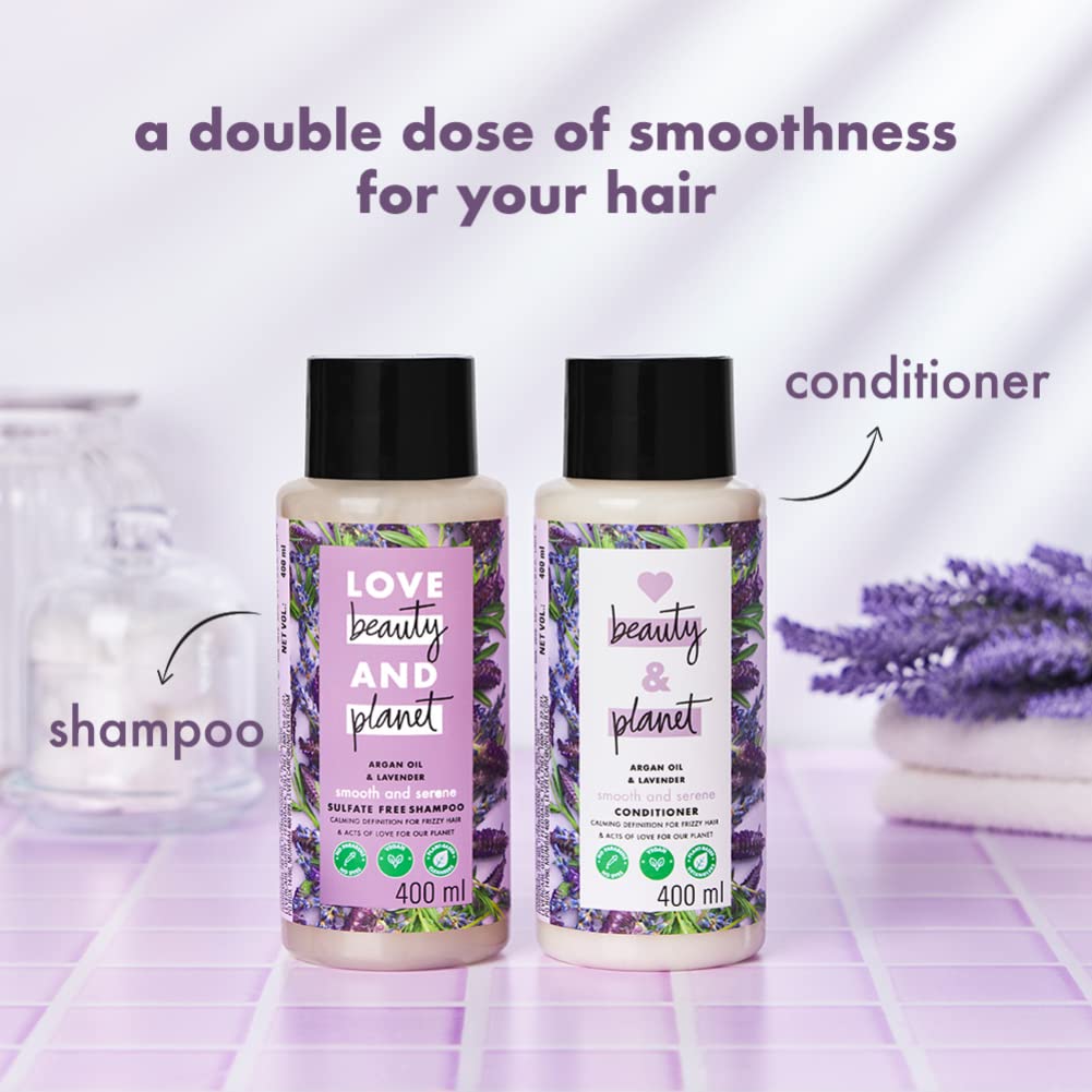 Love Beauty & Planet Natural Argan Oil and Lavender Anti Frizz, Smoothening Shampoo & Conditioner,No Parabens, No Dyes, 200ml