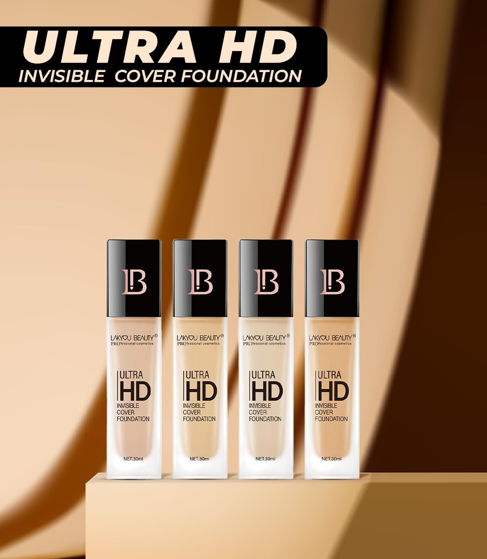 Lakyou Beauty Ultra HD Invisible Cover Foundation | Seamless Blend | High Definition Finish | Lightweight & Long-Lasting | Shade-04(Natural Nude) | 30ml