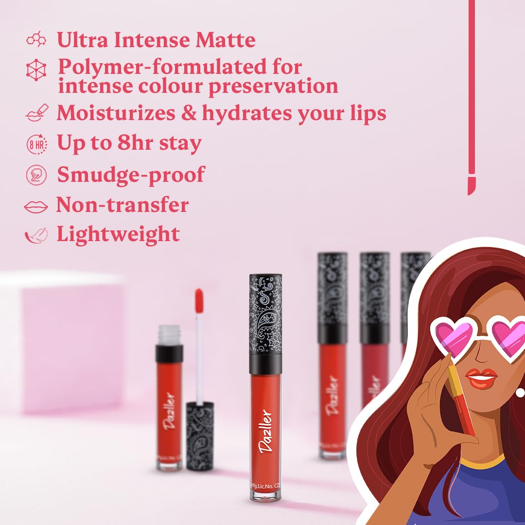 DAZLLER All Day Lipcolour|Moisturizing Kokum Butter|Non-Transfer & Smudge-Proof|8Hr Stay|Matte Liquid Lipstick for Women|Dlc003 Autumnspice|6G