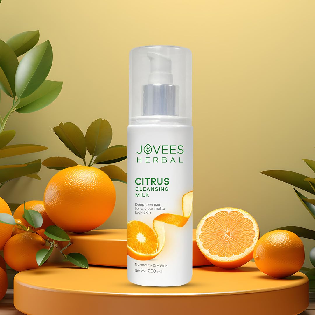 Jovees Herbal Citrus Cleansing Milk For soft, Clean & Healthy skin with Lemon Peel, Almond & Coconut Oil | Gentler Cleanser For Make-up and Dirt Keeps your skin toned | For Normal to Dry Skin- 200ml