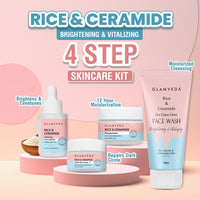 Glamveda Rice & Ceramide 4 Step Daily Skincare Routine Gift Box | Face wash, Serum, Under-eye cream, Moisturizer | For Clear, Glass Korean Skin, Bright & Hydrated Skin
