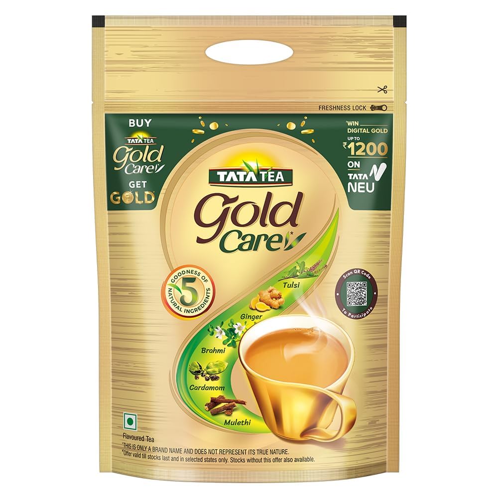 Tata Tea Gold Care 1kg, Rich in Taste, Goodness of Elaichi, Ginger, Tulsi, Brahmi & Mulethi, Black Tea, Loose Leaves