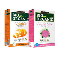 INDUS VALLEY Bio Organic Natural and Pure Rose Petals Powder with Orange Fruit Peel Powder for Skin Care - (100g +100g=200g) Combo