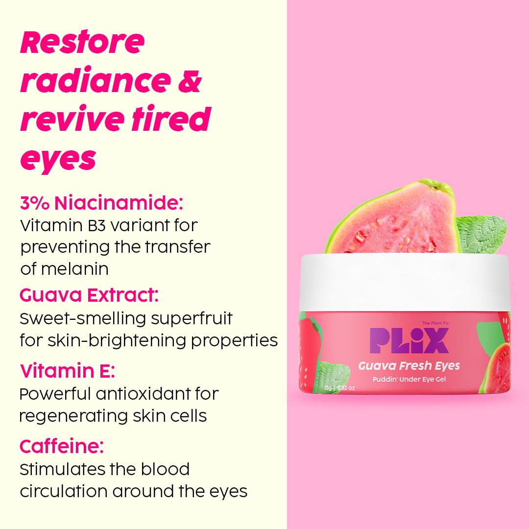 The Plant Fix Plix Under-Eye Gel and SPF 50+ Guava Glow Sunscreen Combo, For Glowing Skin & Reducing Dark Circles, 3% Niacinamide, Ceramides, Vitamin C | For Women & Men, All Skin Types