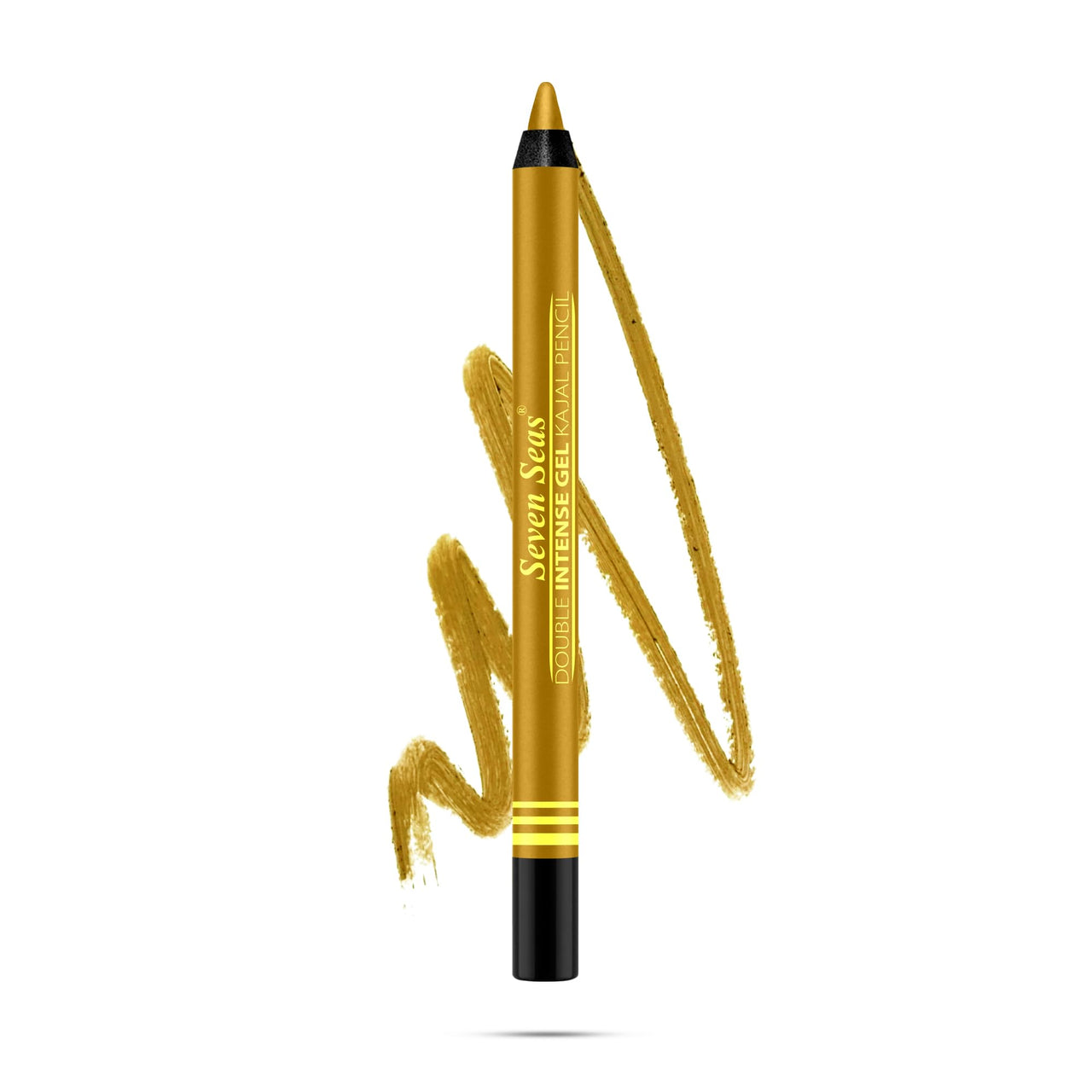 Seven Seas Double Intense Non Transfer Gel Matte Kajal Longwear Eye Pencil | Long Stay | Smooth One Stroke Application | Intense Color Pay Off | Soft Blendable Formula | With Sharpener (Gold)