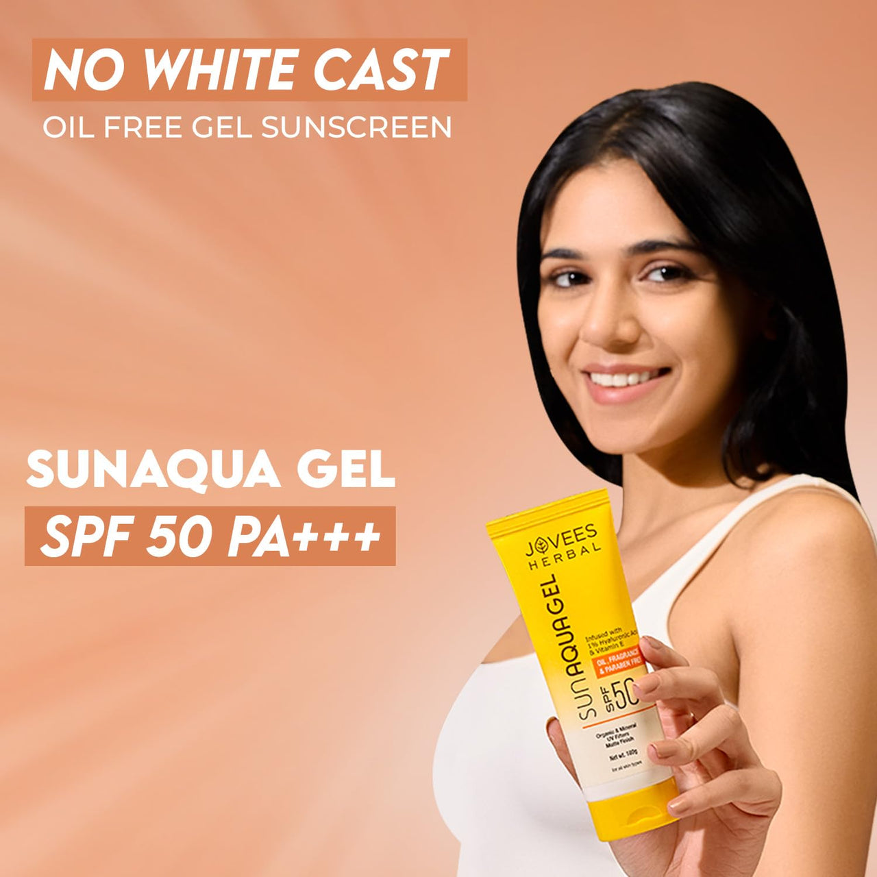 Jovees Herbal Sun Aqua Gel SPF 50 PA+++ | Lightweight, Water-Like Texture | 1% Hyaluronic Acid | Non-Greasy, No White Cast | Perfect for Oily & Combination Skin 100g