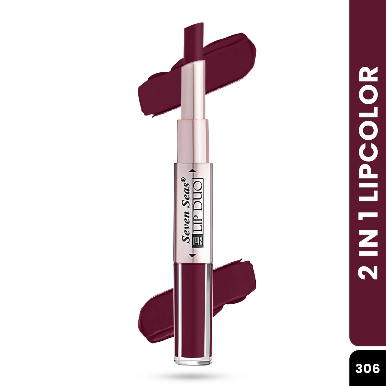 Seven Seas Lip Duo 2 In 1 Lipstick Matte Finish 2-in-1 Duo Liquid Lipstick with Matte Finish and Moisturizing Gloss (Rose, 7ML)