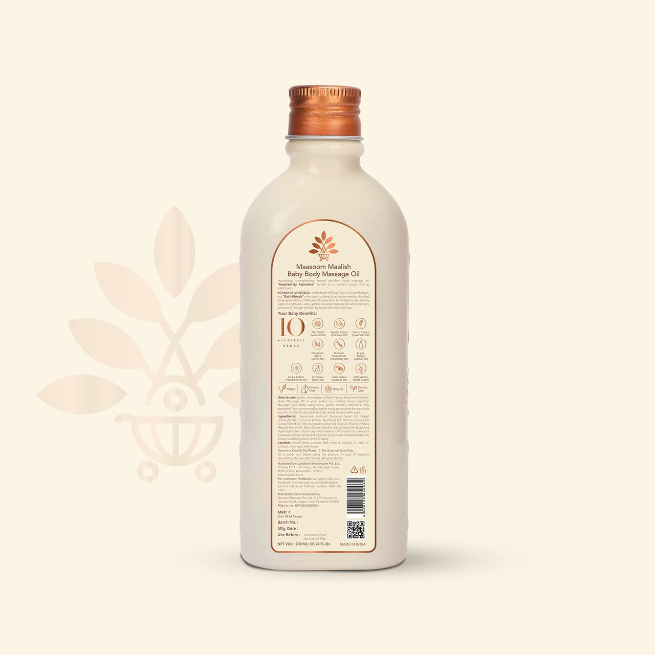 Baby Forest Maasoom Maalish Baby Body Massage Oil|10 Ayurvedic Essential Oils | Strengthens Muscles,Bones & Joints|Rosemary & Sesame Oil |Cruelty-free|Plant-based Formulation | Pack of 2 x 200 ml each