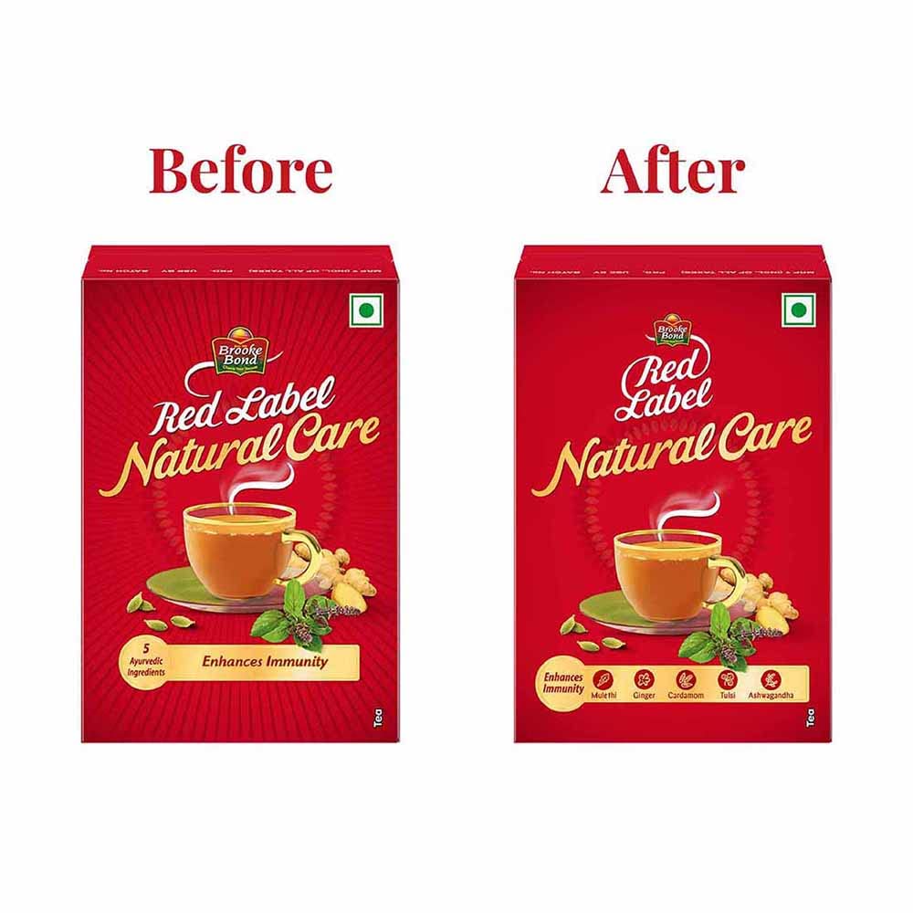 Red Label Brooke Bond Natural Care Tea, With 5 Ayurvedic Ingredients, Ginger, Leaf, 100 Gram