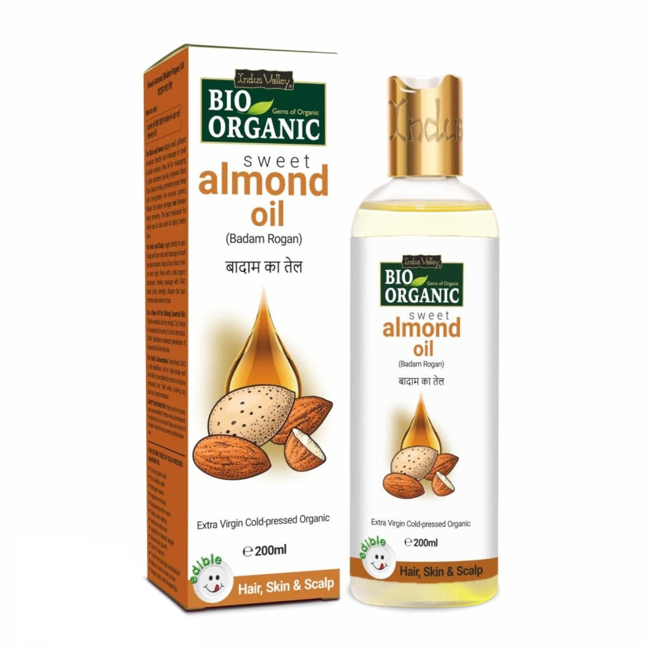 INDUS VALLEY Pure Natural & Organic Roghen Badam Sweet Almond Oil for Body,Hair & Skin (No Mineral Oil & Sulphate) - (200ml)