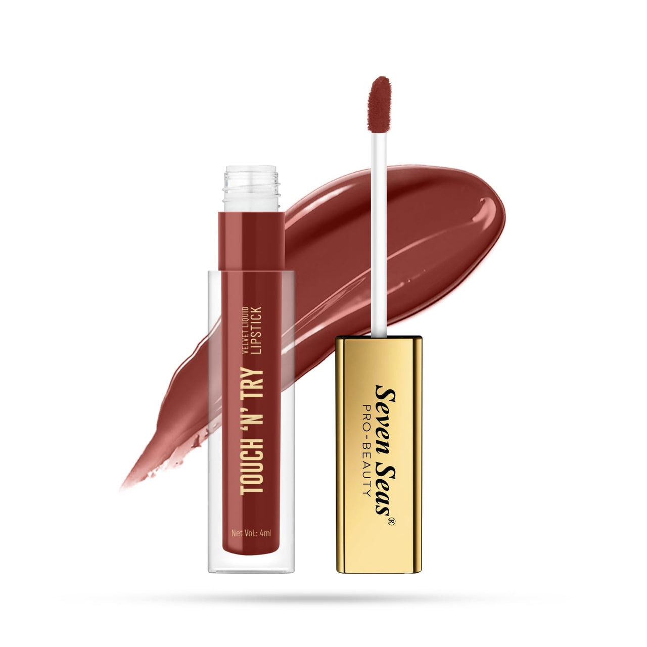 Seven Seas Touch N Try Velvet Liquid Lipstick | Matte Finish | One Swipe Application | Non Transfer | Water Proof | Liquid Lipstick for Women | Long Lasting Stay Up to 8 Hours (05, 4ML)
