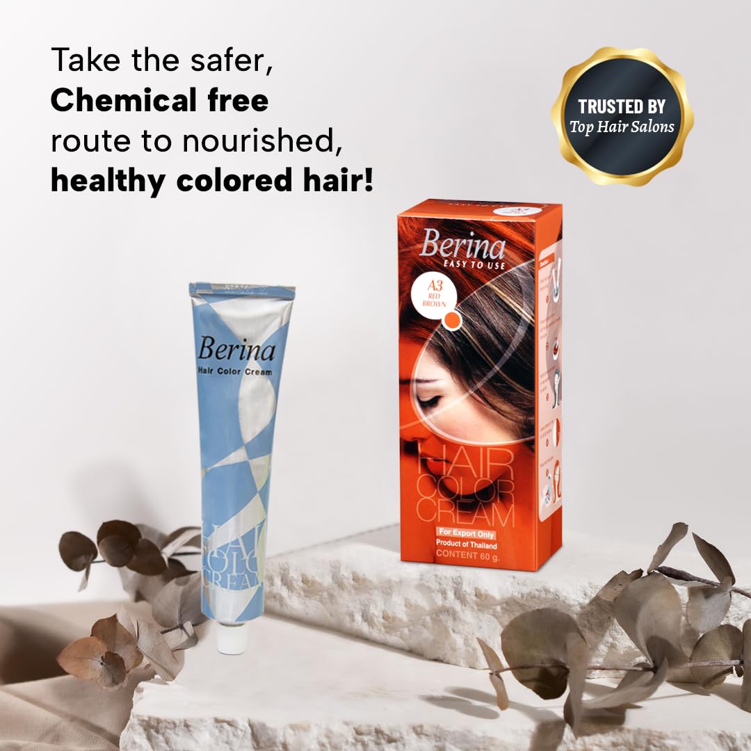 Berina Professional | Permanent Hair Color Cream | 60gm | A03 Red Brown | Long Lasting Color