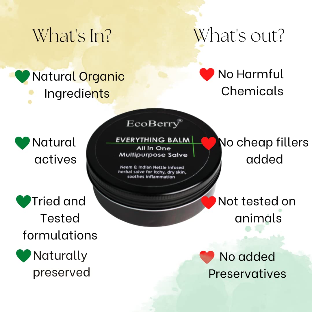 EcoBerry Everything Balm, All In One Multipurpose Balm, Moisturizing, Hair Conditioning, Anti-dandruff, Makeup Remover, Effective on Skin Rashes Insect Bites, Natural, Chemical Free, Paraben Free, Veg