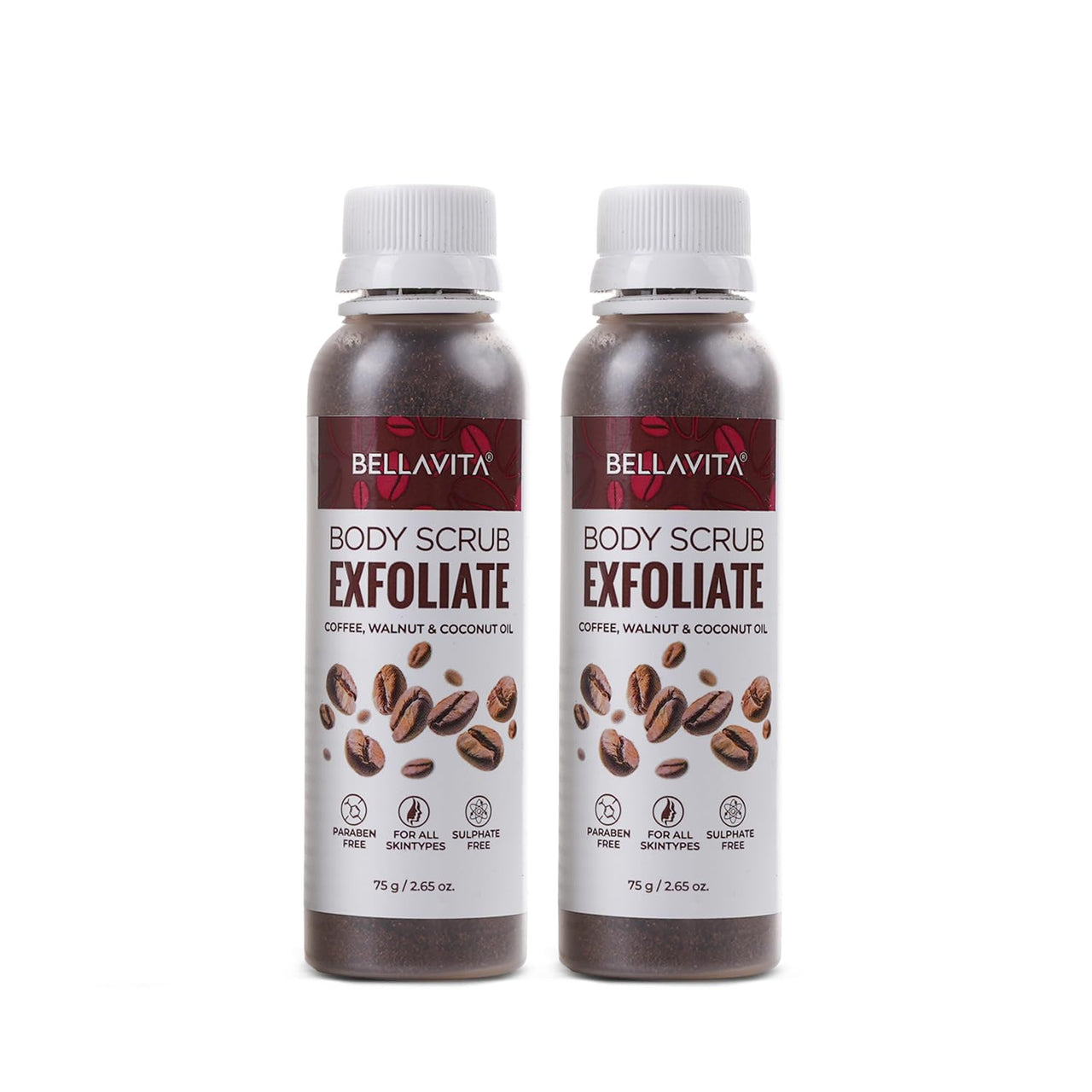 Bella Vita Organic Exfoliate Coffee Scrub For Face & Body, Blackhead Remover, De Tan Removal Ayurveda, Dirt Removal From Neck, Knees, Elbows, Arms, Pack of 2 (75 gm Each)