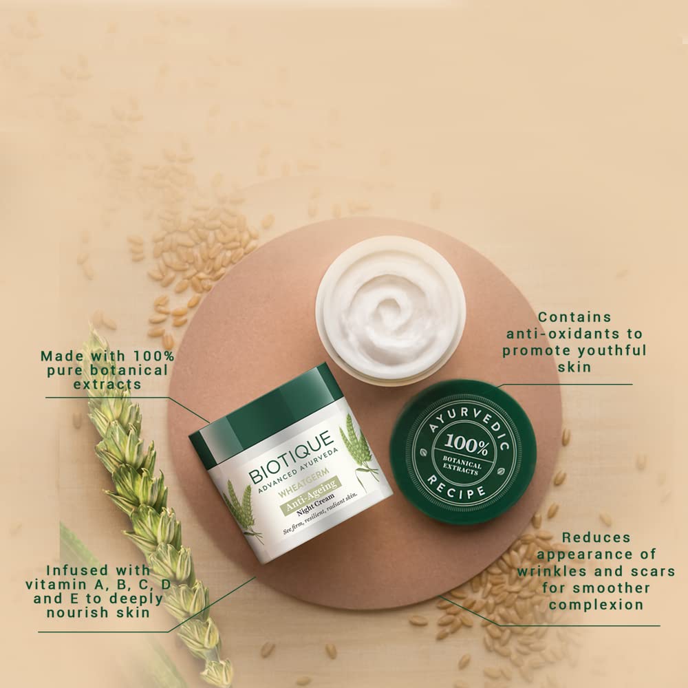 Biotique Papaya Tan Removal Brightening & Reviatalizing Face Scrub For All Skin Types, 235g & Biotique Wheat Germ Anti- Ageing Night Cream Reduces Fine Lines Lightens dark Spots, 50g