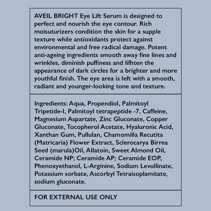 AVEIL Eye Lift Under Eyes Serum | With Hyaluronic Acid, Caffeine & Matrixyl | Smoothens Fine Lines & Wrinkles | Fades Dark Circles | For All Skin Types | Reduces Puffiness | Pack of 1-15ml