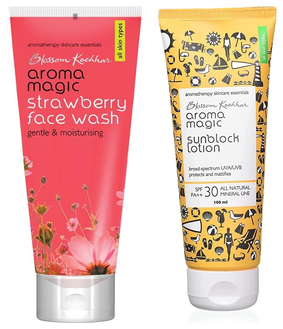 Aroma Magic Sunscreen Sun Block Lotion, Spf 30, 100Ml & Face Wash 100 Ml (Strawberry)