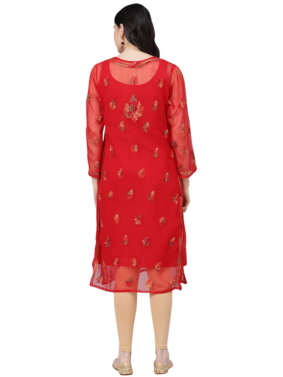 Ada Lucknowi Hand Embroidered Chikankari Women's  Georgette Kurta Kurti with Slip