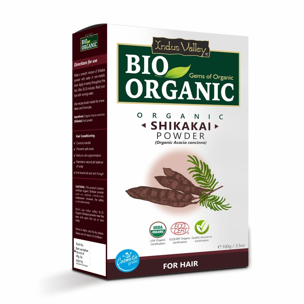 INDUS VALLEY Bio Organic Natural Shikakai Powder | Acacia concinna with Amla Powder | Indian Gooseberry for Hair Care - (100g+100g=200g)