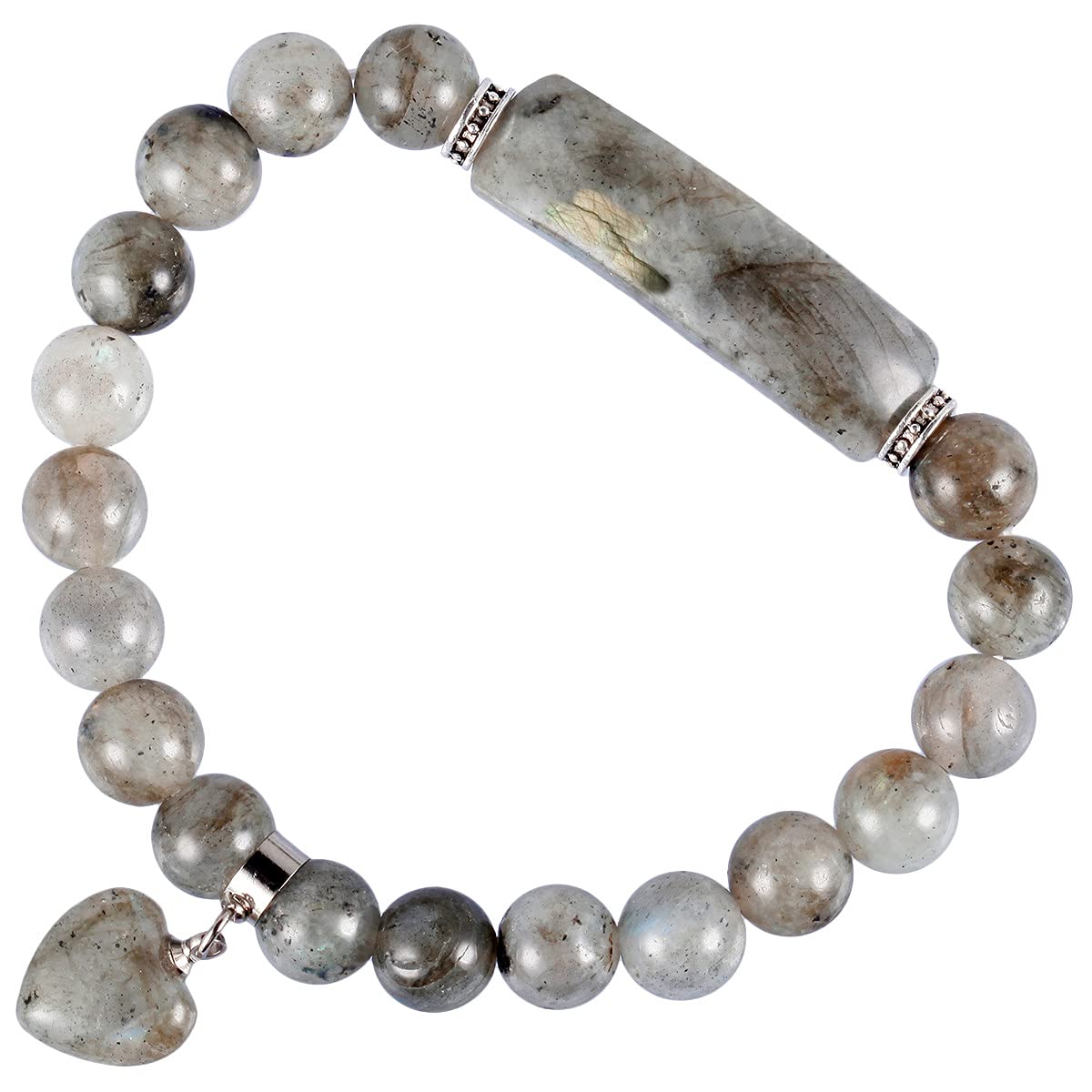 TUMBEELLUWA Healing Stone Bracelet 8mm Beads Chakra Crystal Energy Heart Charm Bracelet Handmade Jewelry for Women labradorite quartz stone