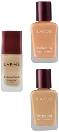 LAKMÉ Invisible Finish SPF 8 Light Coverage Natural Dewy Finish Foundation For Acne Prone, Shade 04 & Perfecting Liquid Foundation & Perfecting Liquid Foundation, 27 ml