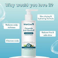 WishCare Ceramide Anti Dandruff Conditioner for Dry & Frizzy Hair - Piroctone Olamine, Pre+Probiotics & Hyaluronic Acid 200ml