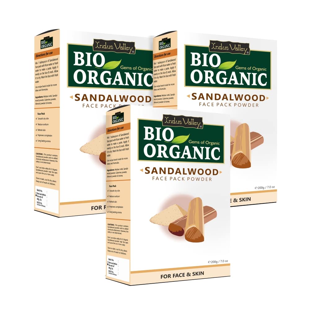 INDUS VALLEY Organic Sandalwood Face Pack - Set of 3 (200gx3=600g)