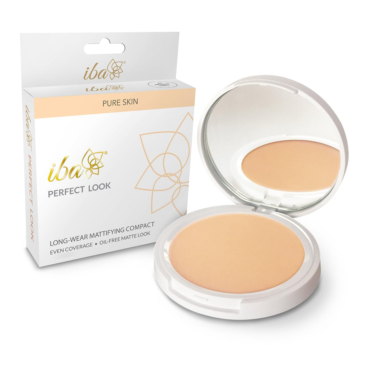 Iba Pure Skin Perfect Look Long Wear Mattifying Compact - Medium Shell, 9g | Even Coverage | Oil Free | Matte Finish | SPF 15 | Face Makeup | 100% Natural | Halal Certified & Vegan Makeup