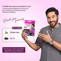 VCare Moustache and Beard color shampoo for Men Black, Natural Hair Color Dye Conditioner | No Ammonia No Paraben No PPD - 5 ml (Pack Of 10)