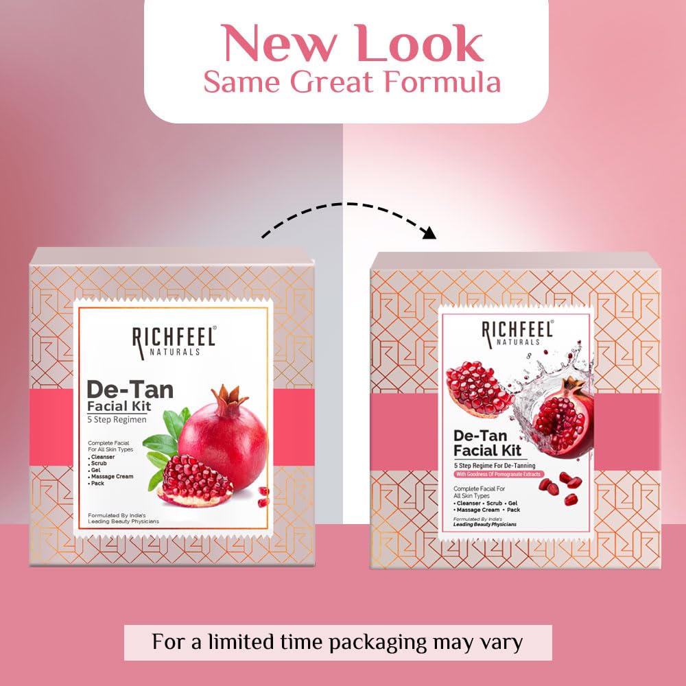 Richfeel Detan Facial Kit | Pomegranate Infused De-tanning Skincare for Brighter Complexion and Reduced Pigmentation | 30 g